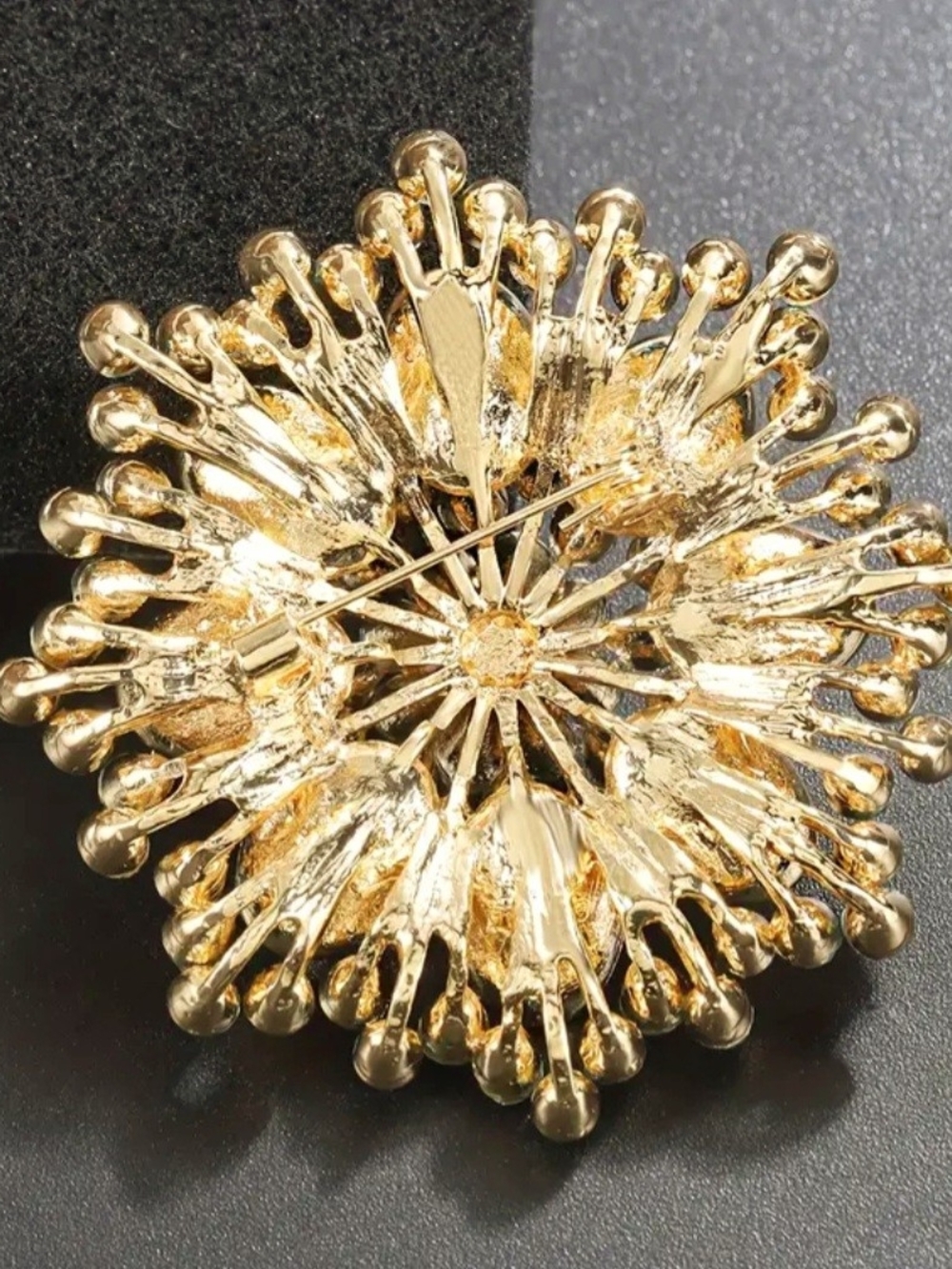 Purple Crystal Floral Statement Brooch - Gold Tone - Picture 2 of 3